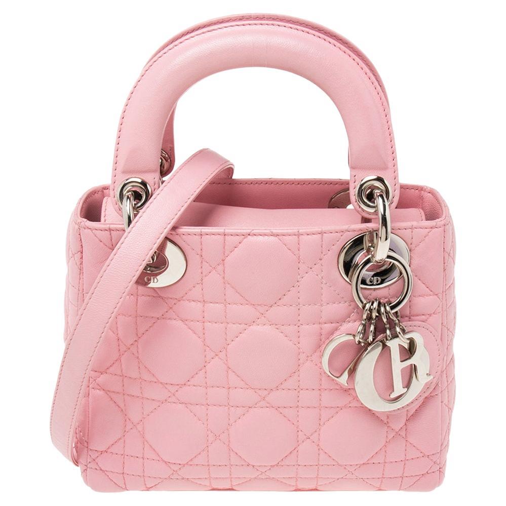 Dior Pink Cannage Leather Mini Chain Lady Dior Tote