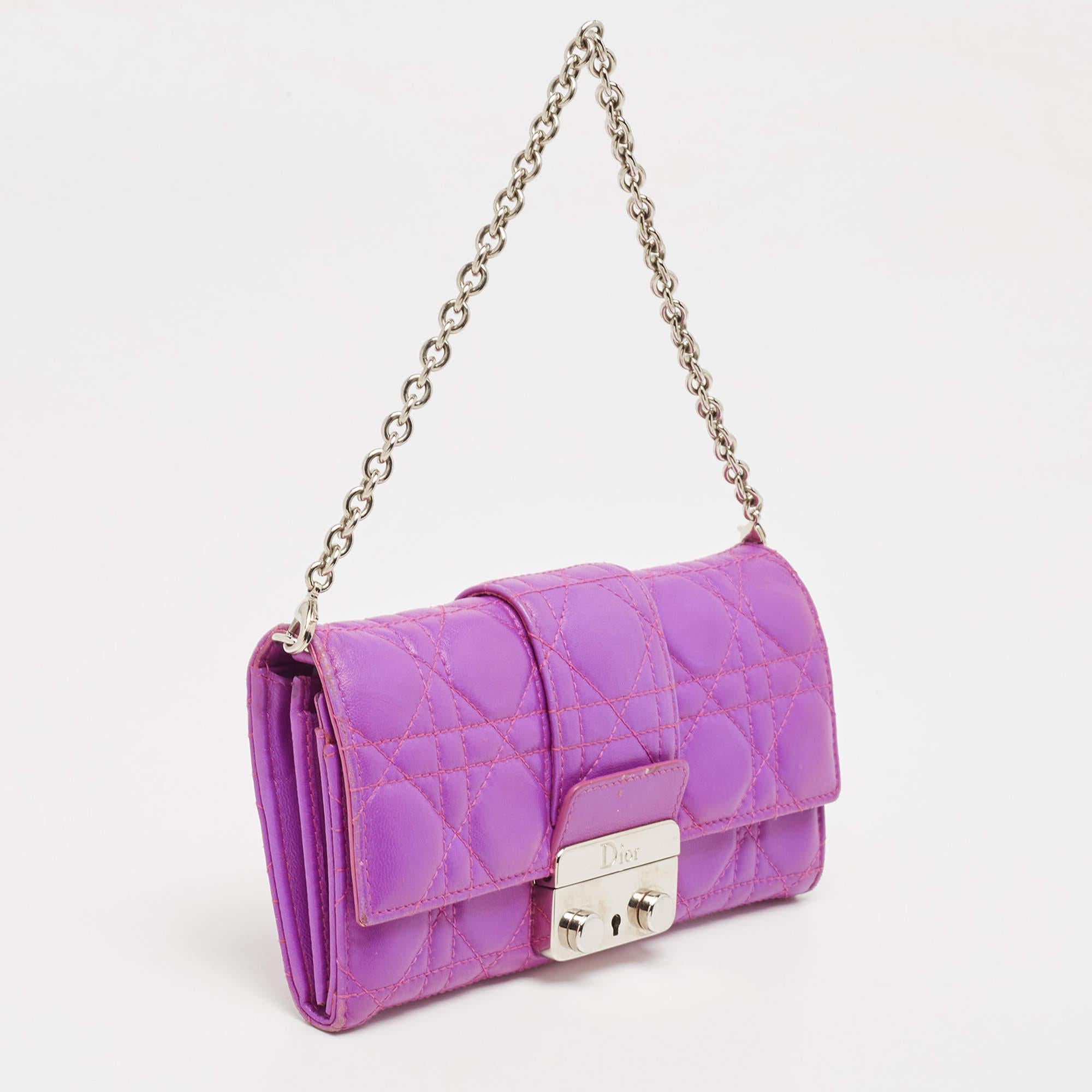 Dior Rosa Cannage Leder Miss Dior Brieftasche an Kette an Kette (Pink)