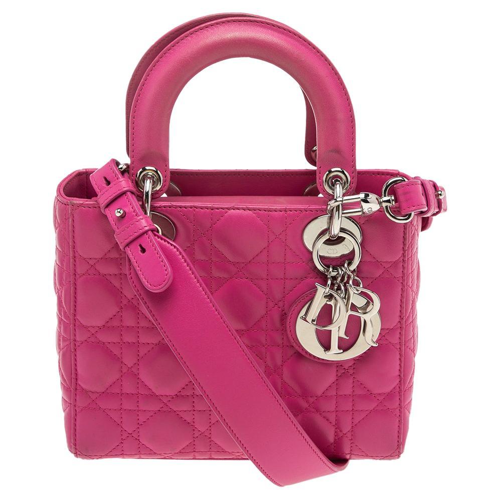 Dior Pink Cannage Leather Small My Lady Dior Tote