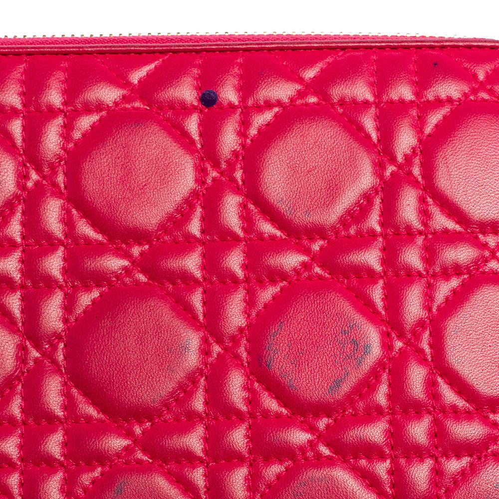 Dior Pink Cannage Leather Zip Around Organizer Wallet For Sale 7