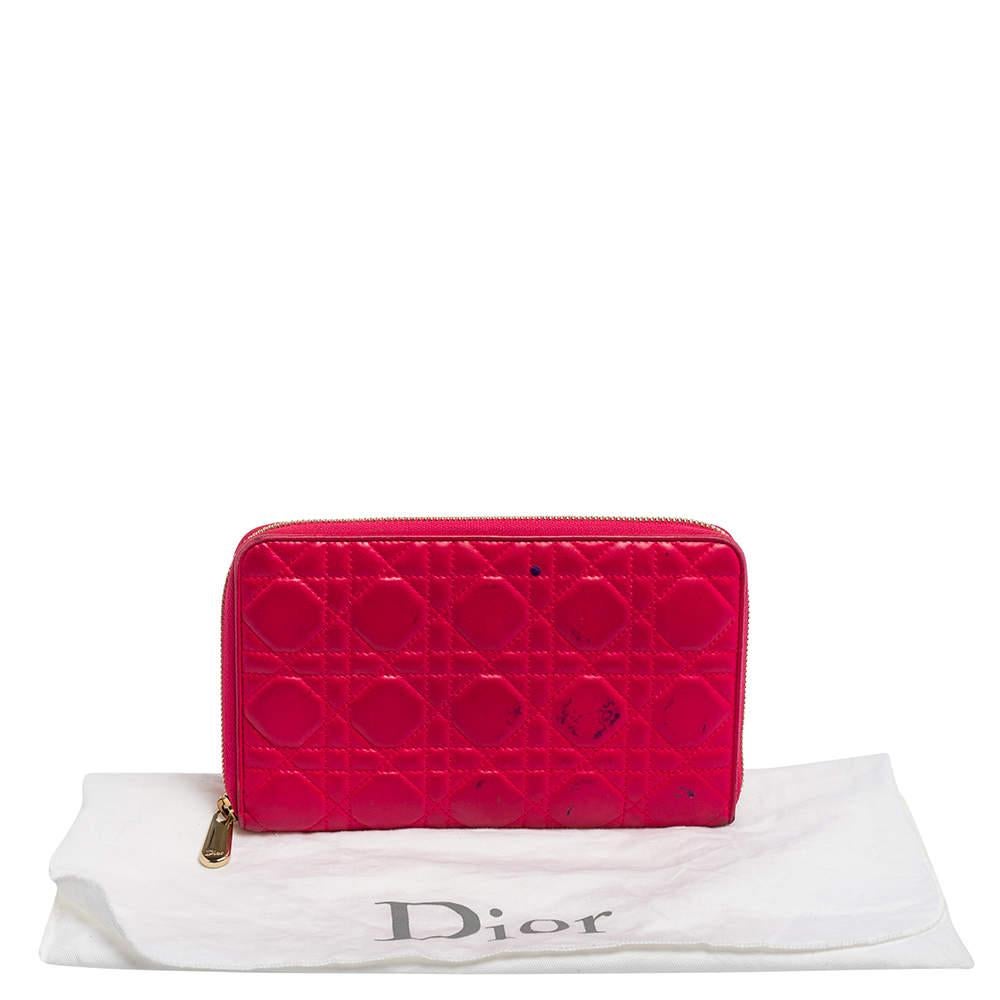 Dior Pink Cannage Leather Zip Around Organizer Wallet For Sale 9