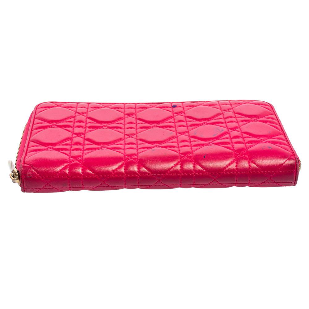 Women's Dior Pink Cannage Leather Zip Around Organizer Wallet For Sale