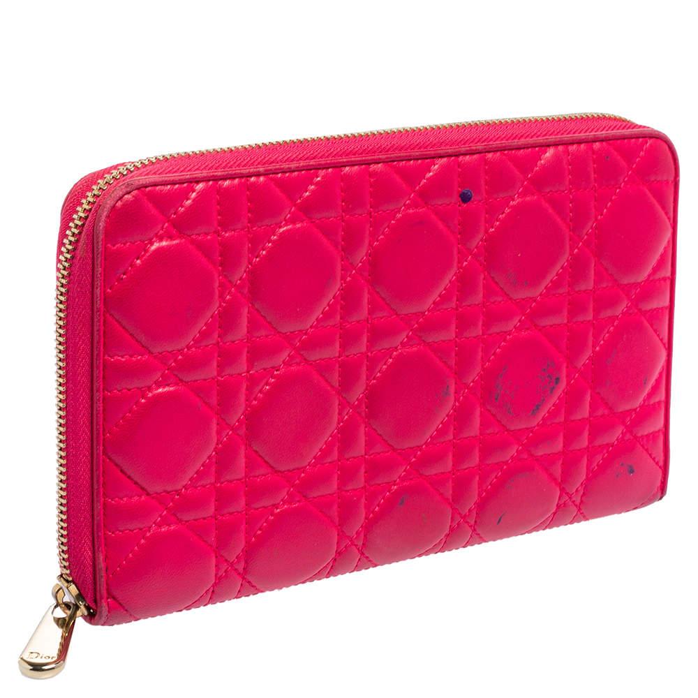 Dior Pink Cannage Leather Zip Around Organizer Wallet For Sale 1