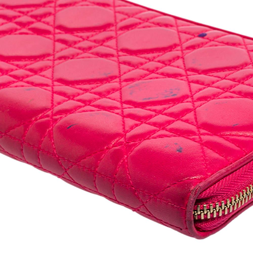 Dior Pink Cannage Leather Zip Around Organizer Wallet For Sale 3