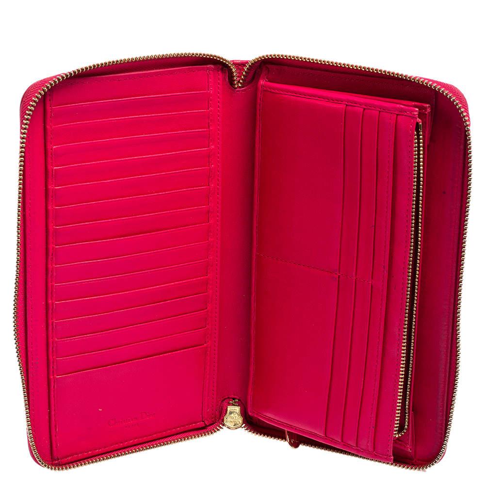 Dior Pink Cannage Leather Zip Around Organizer Wallet For Sale 4