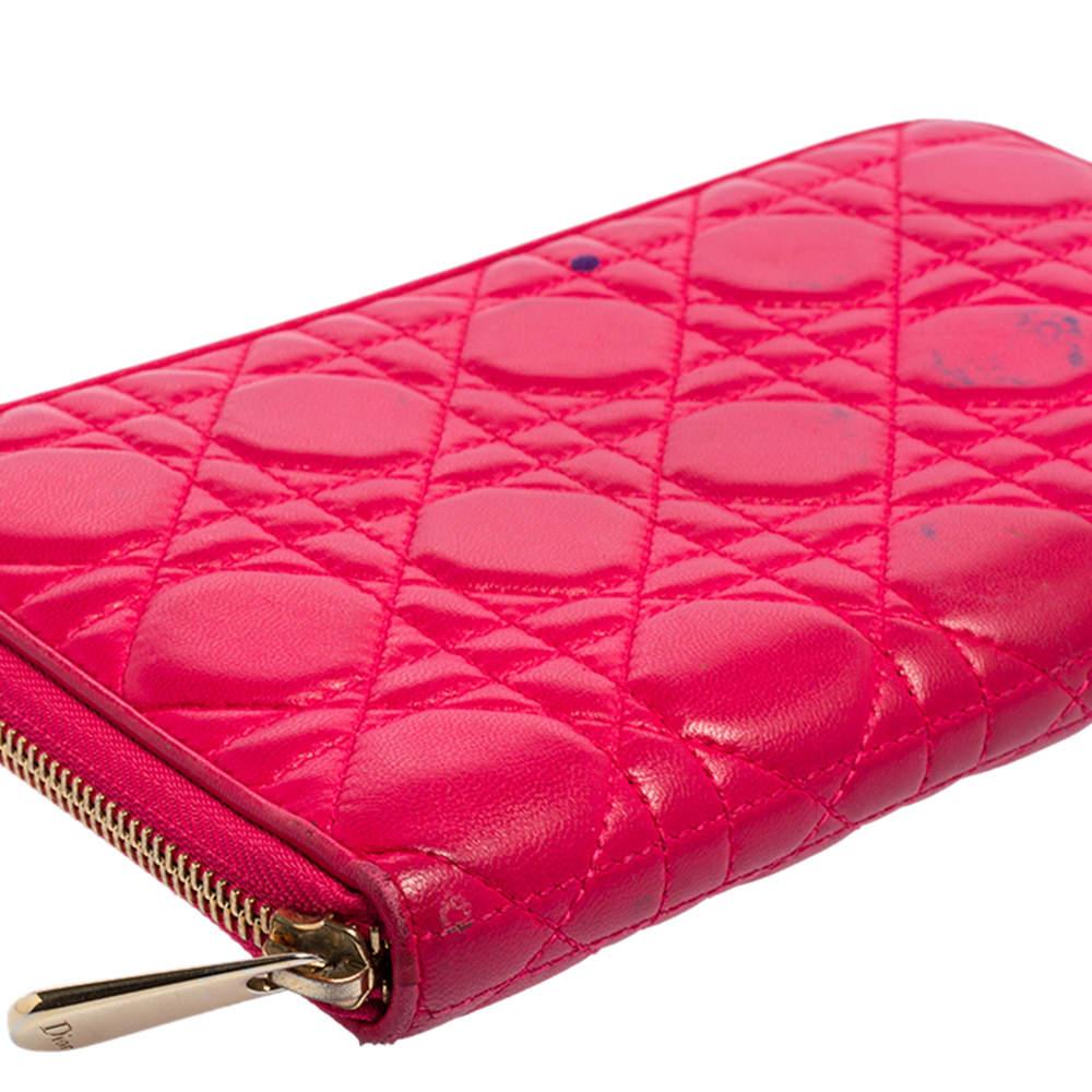 Dior Pink Cannage Leather Zip Around Organizer Wallet For Sale 5