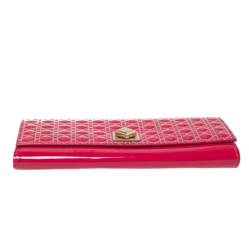 Women's Dior Pink Cannage Patent Leather Flap Continental Wallet