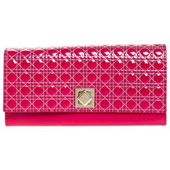 Dior Pink Cannage Patent Leather Flap Continental Wallet