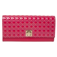 Dior Pink Cannage Patent Leather Flap Continental Wallet