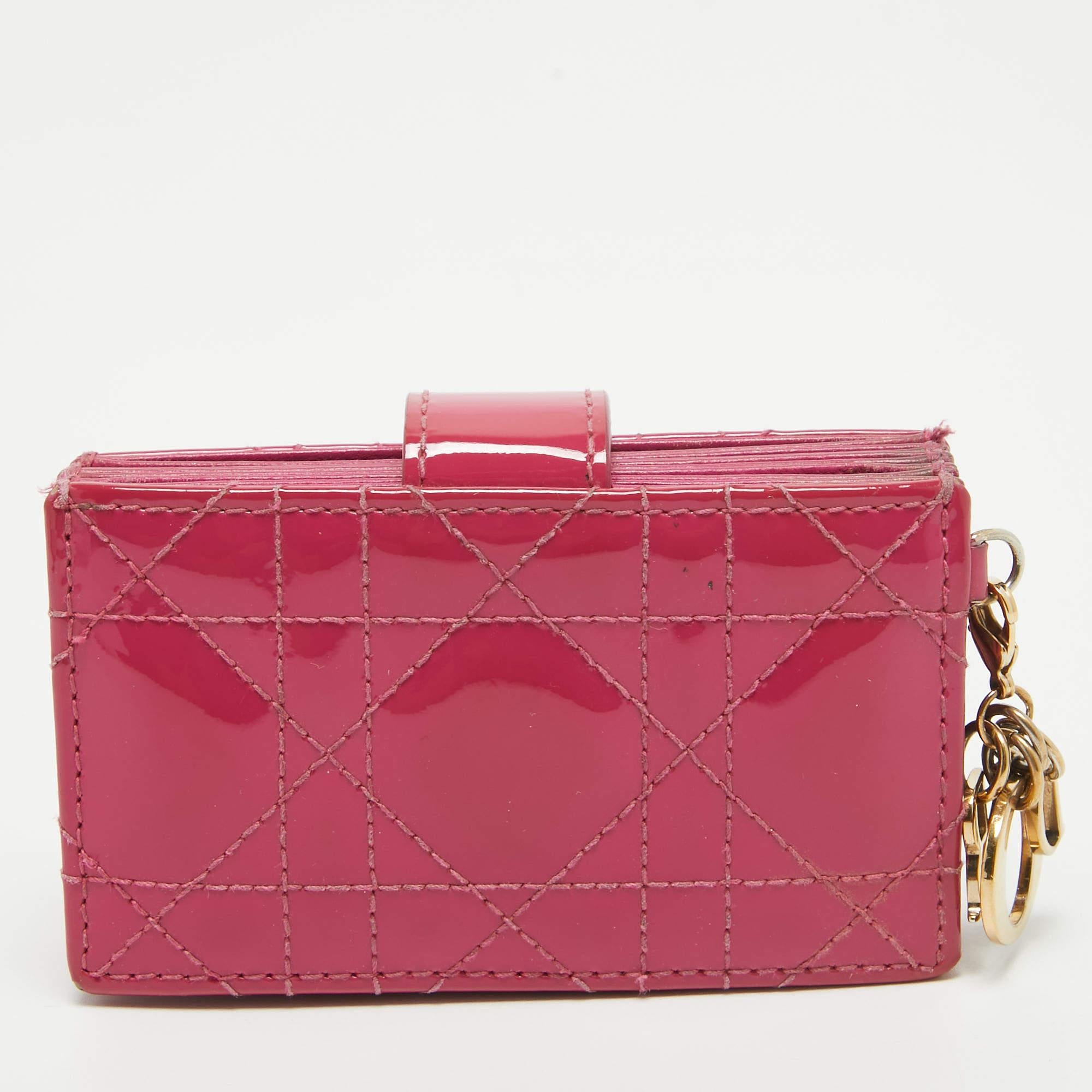 Women's Dior Pink Cannage Patent Leather Lady Dior 5 Gusset Card Holder
