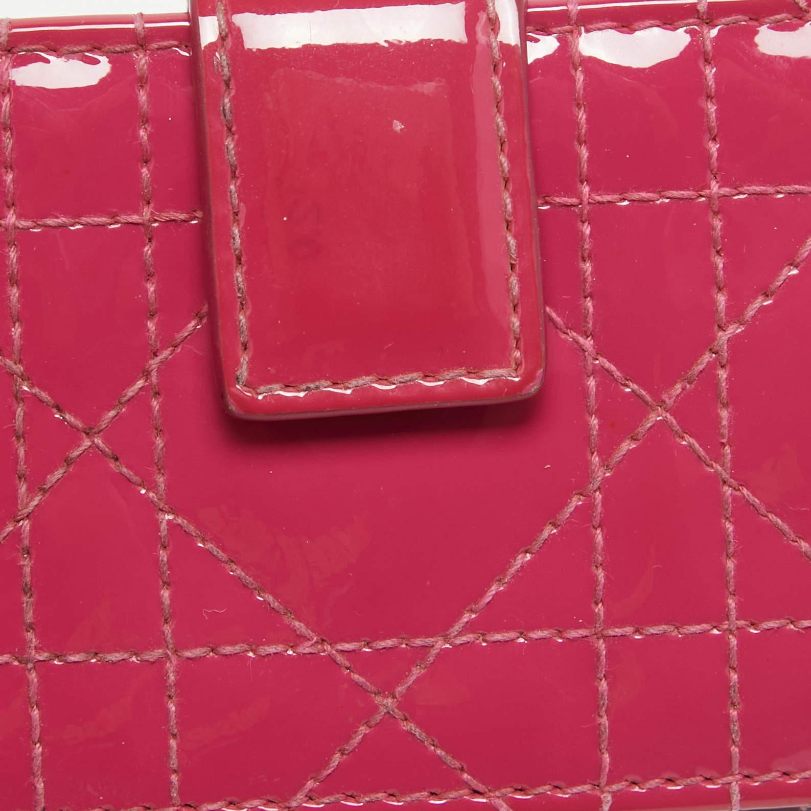 Dior Pink Cannage Patent Leather Lady Dior 5 Gusset Card Holder 1