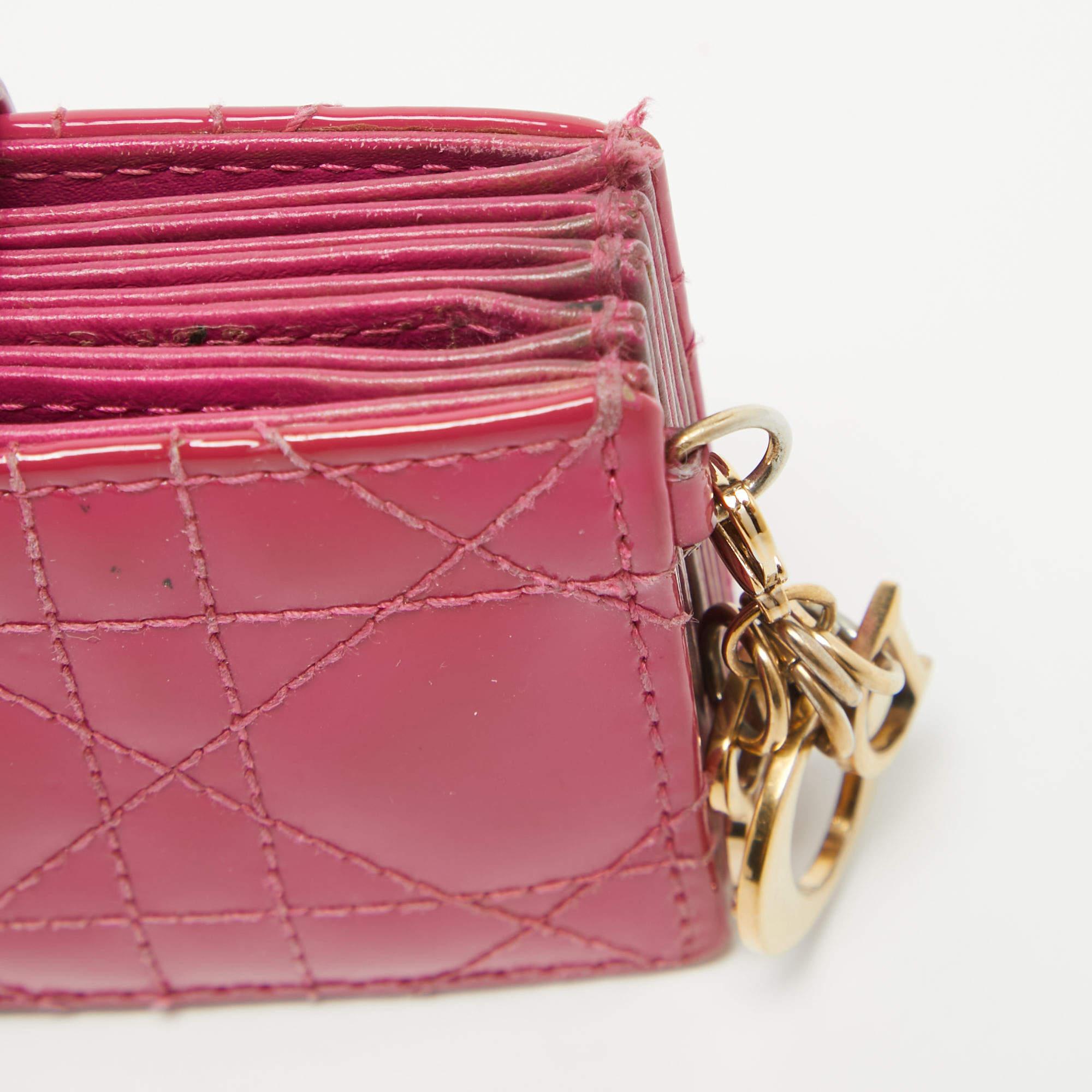 Dior Pink Cannage Patent Leather Lady Dior 5 Gusset Card Holder 2