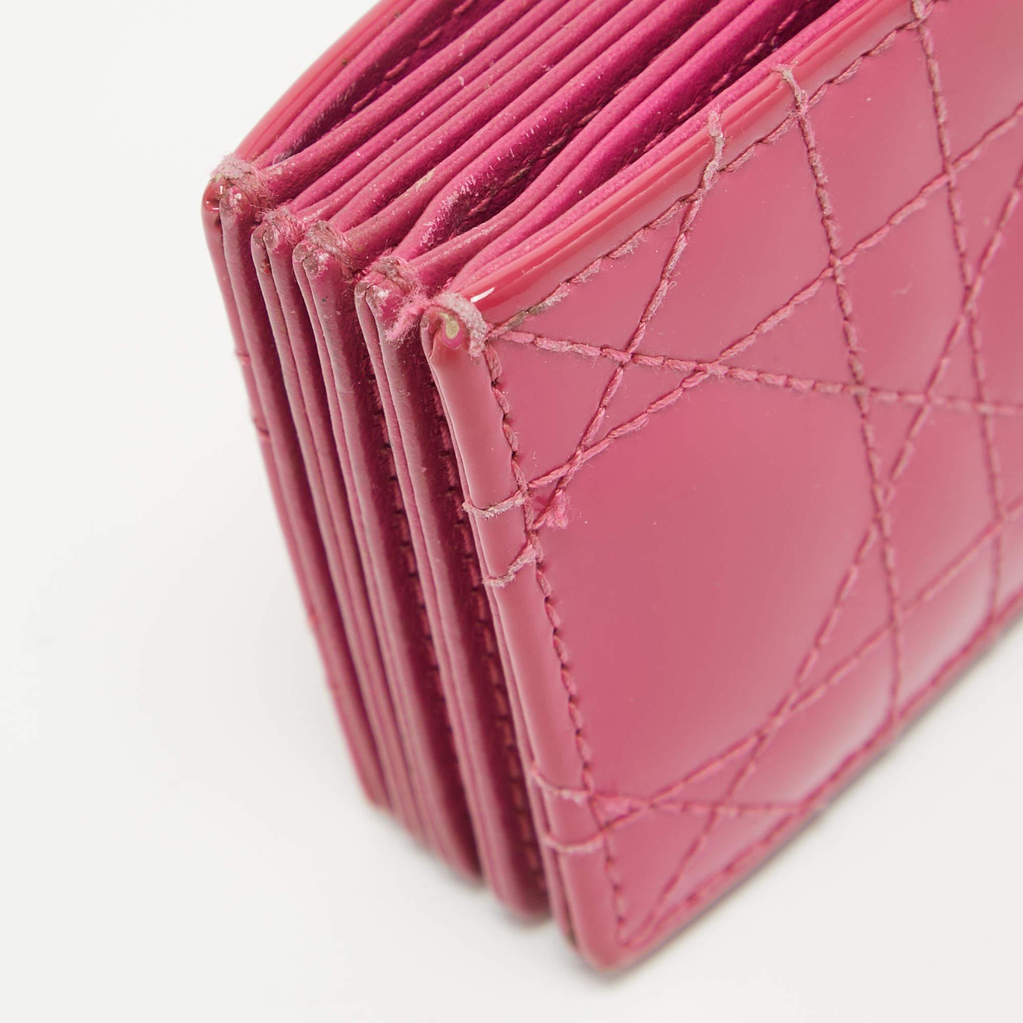 Dior Pink Cannage Patent Leather Lady Dior 5 Gusset Card Holder 3