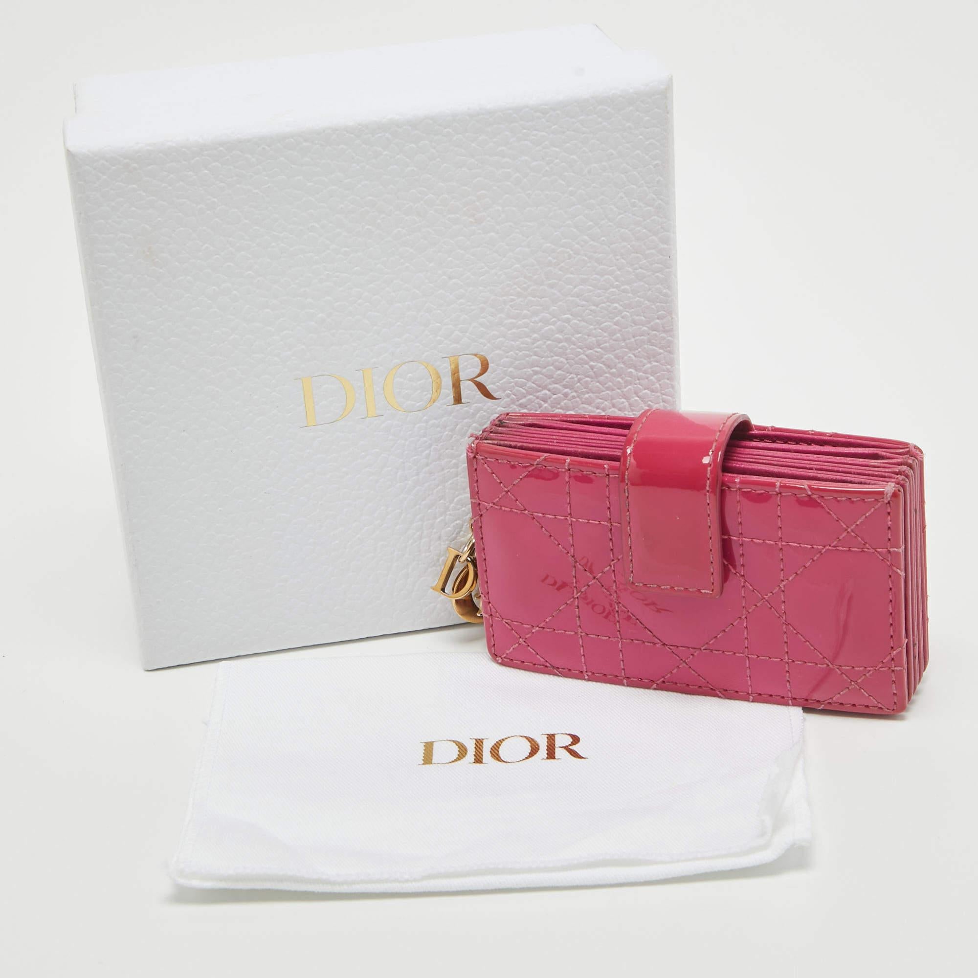 Dior Pink Cannage Patent Leather Lady Dior 5 Gusset Card Holder 4