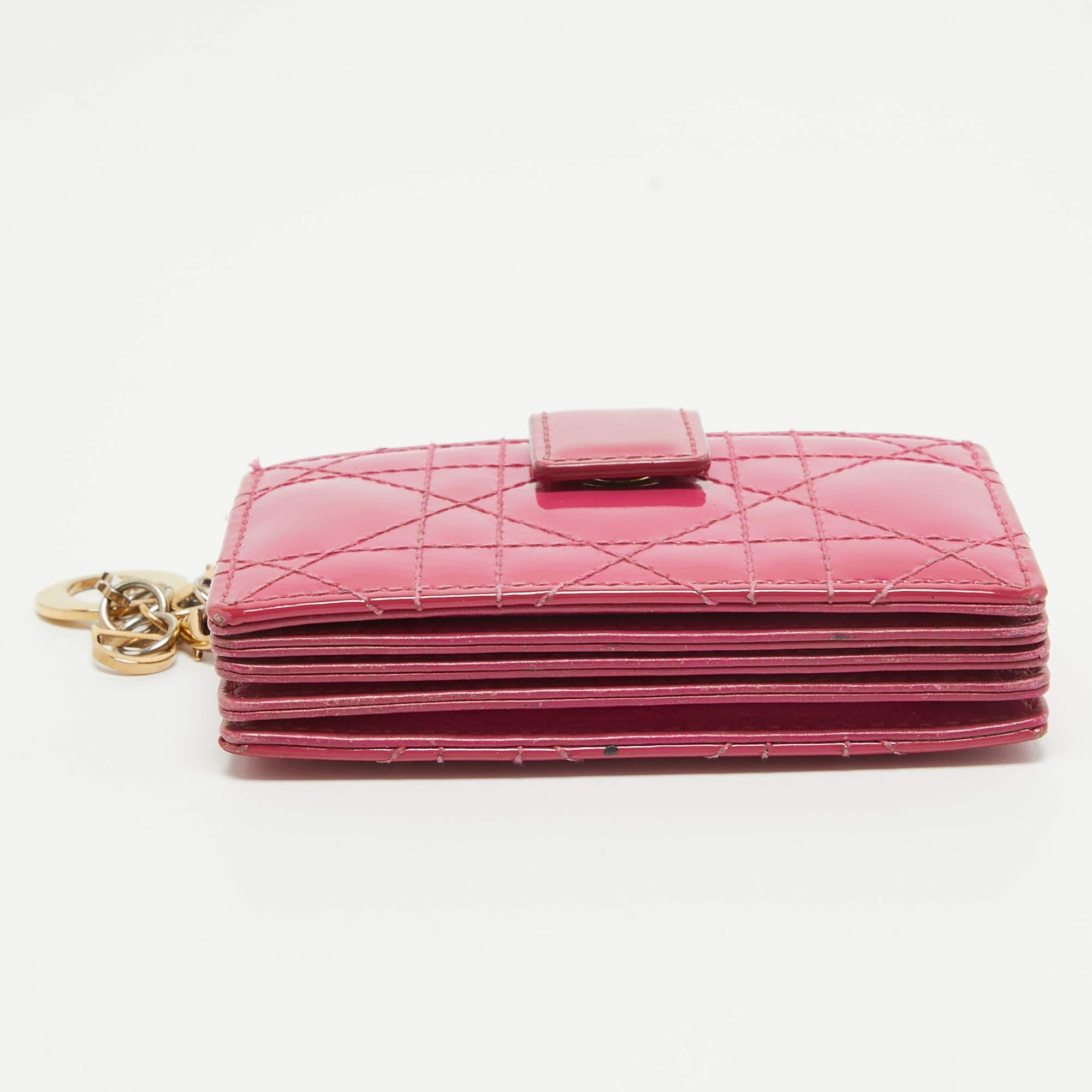 Dior Pink Cannage Patent Leather Lady Dior 5 Gusset Card Holder 5