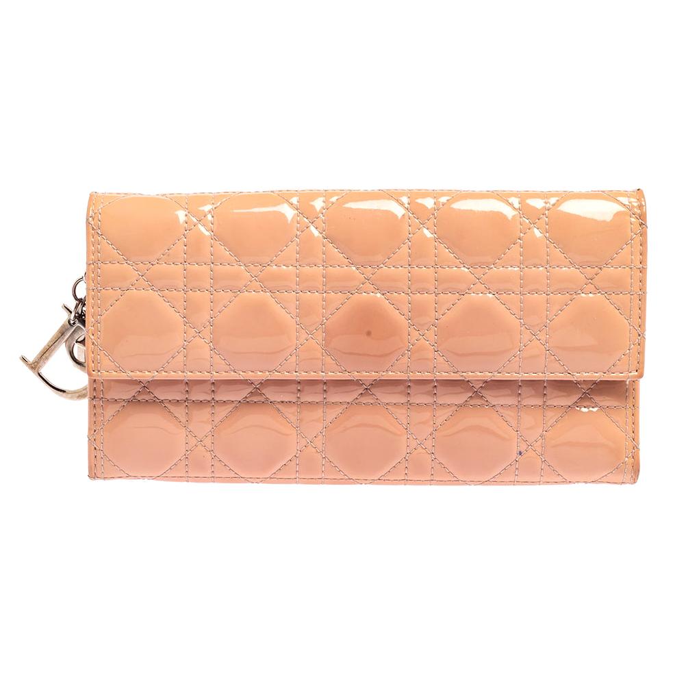 Dior Pink Cannage Patent Leather Lady Dior Chain Clutch