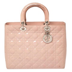 Dior Pink Cannage Patent Leather Large Lady Dior Tote
