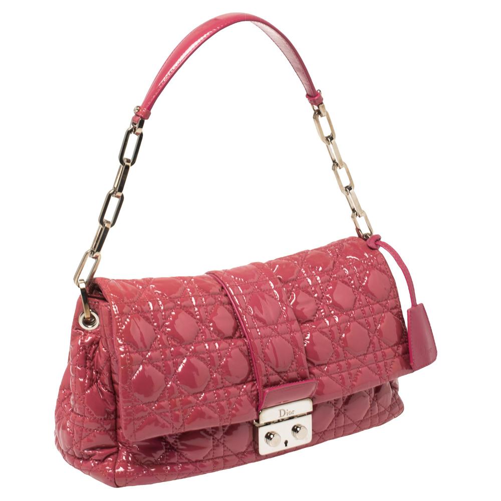 Dior Pink Cannage Patent Leather Medium New Lock Shoulder Bag In Good Condition In Dubai, Al Qouz 2