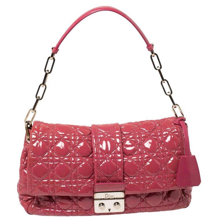 Dior Pink Cannage Patent Leather Medium New Lock Shoulder Bag at 1stDibs
