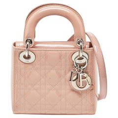 Dior Pink Cannage Patent Leather Mini Lady Dior Tote