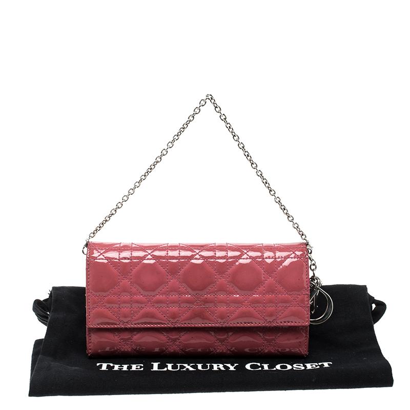 Dior Pink Cannage Patent Leather Wallet on Chain 6