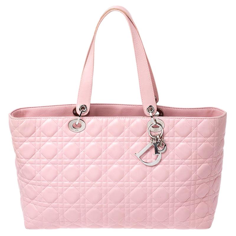 Dior Pink Cannage Quilted Leather Tote Bag