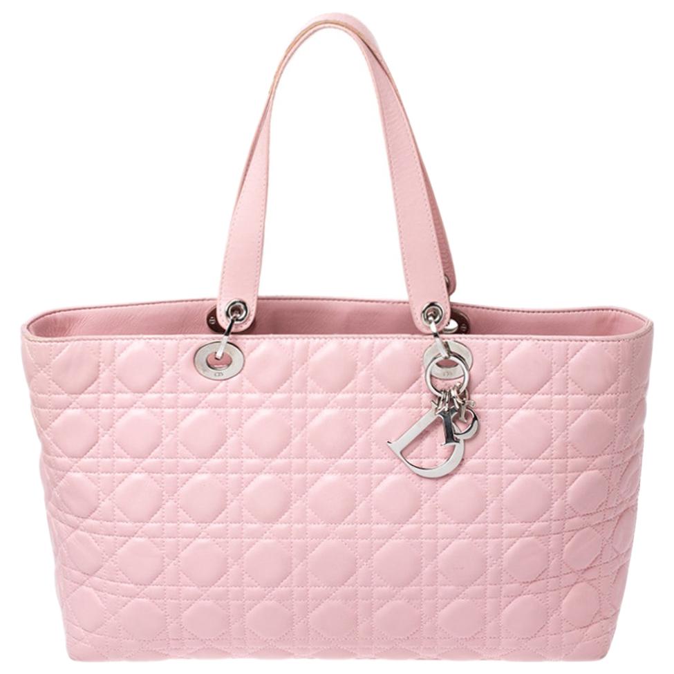 Dior Pink Cannage Quilted Leather Tote Bag