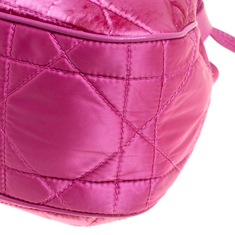 Dior Pink Cannage Quilted Nylon Drawstring Bucket Bag 6