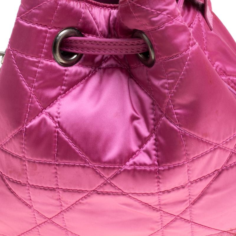 Dior Pink Cannage Quilted Nylon Drawstring Bucket Bag 1