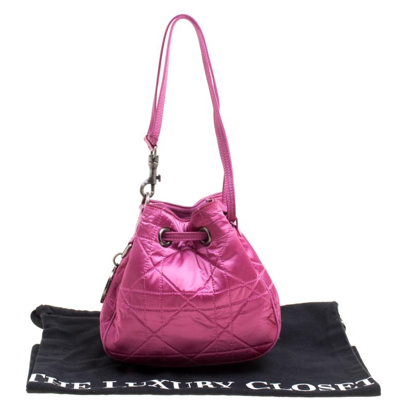 Dior Pink Cannage Quilted Nylon Drawstring Bucket Bag 2