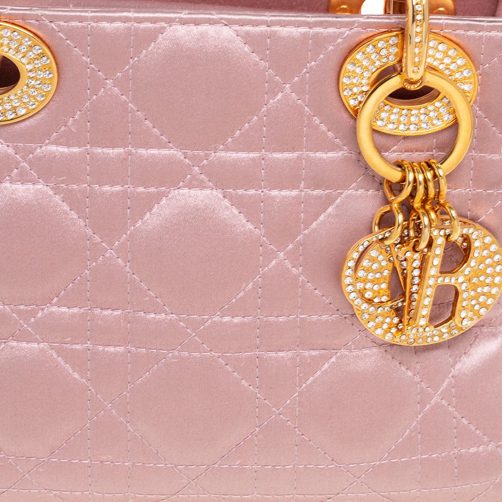 Dior Pink Cannage Satin Mini Lady Dior Chain Tote 2