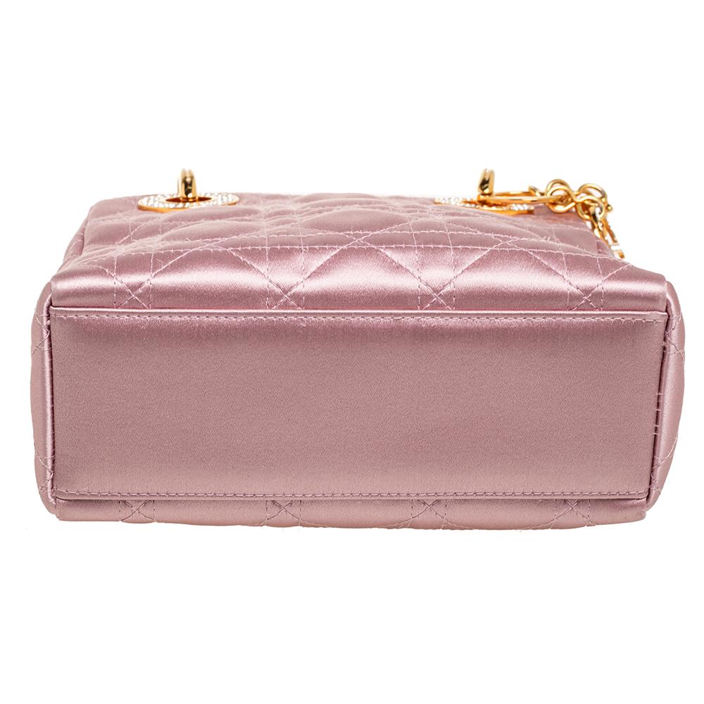 Dior Pink Cannage Satin Mini Lady Dior Chain Tote 6