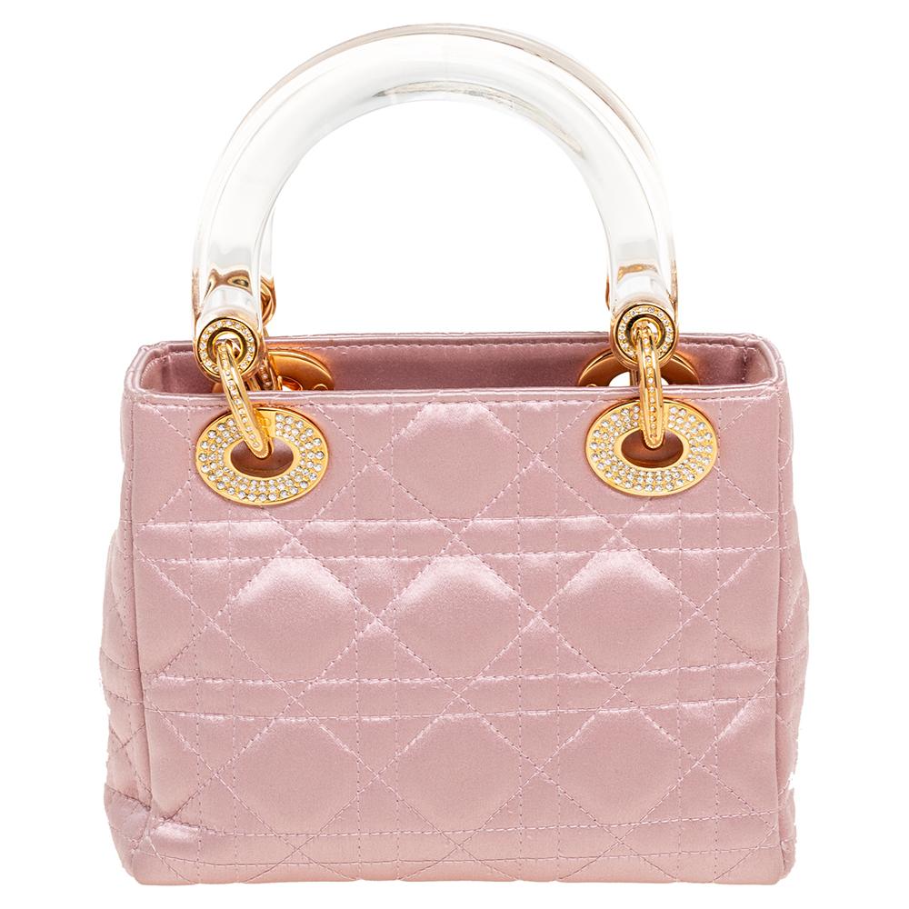 Dior Pink Cannage Satin Mini Lady Dior Chain Tote 7