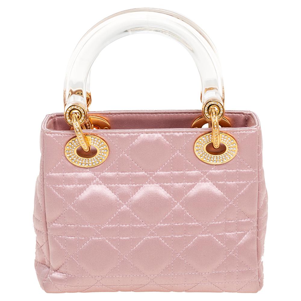 Dior Pink Cannage Satin Mini Lady Dior Chain Tote 4