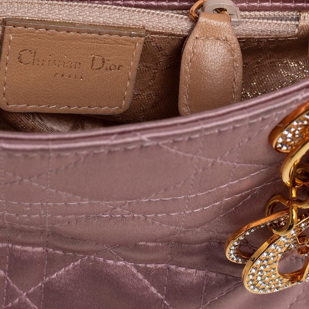Dior Pink Cannage Satin Mini Lady Dior Chain Tote Bon état à Dubai, Al Qouz 2