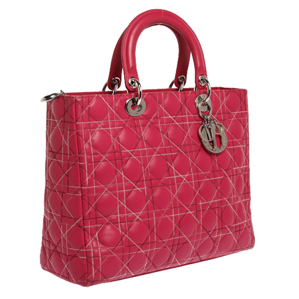 Dior Pink Cannage Stitched Leather Large Lady Dior Tote In Good Condition In Dubai, Al Qouz 2