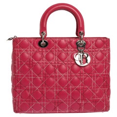 Dior Rosa Cannage Stitched Leder Große Lady Dior Tote