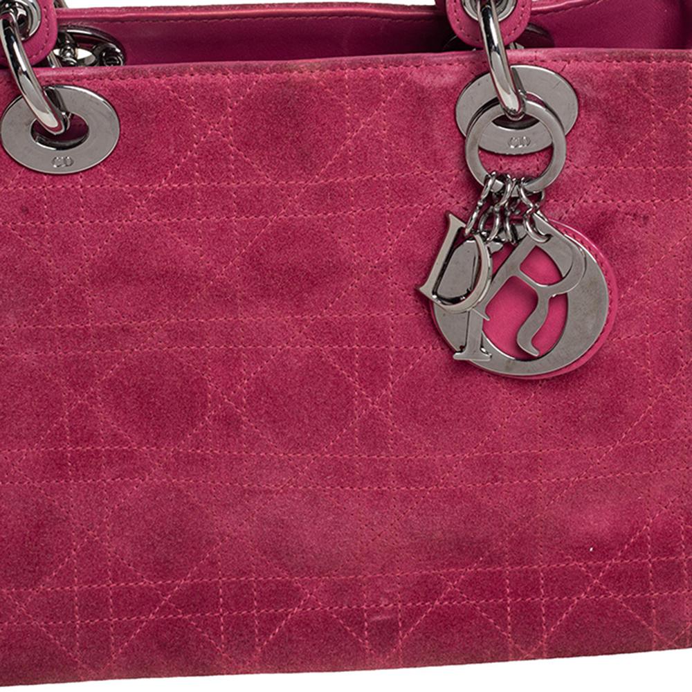 Dior Pink Cannage Suede And Leather Medium Lady Dior Tote 7