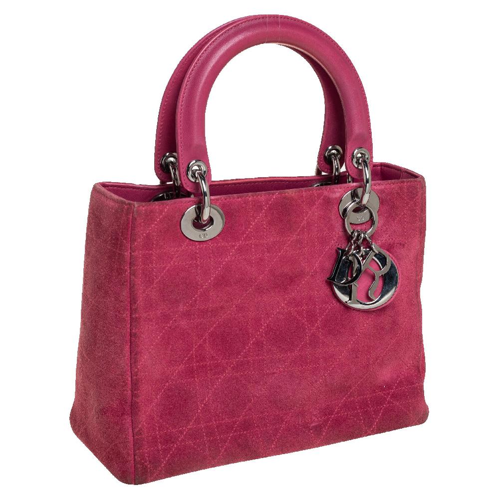Women's Dior Pink Cannage Suede And Leather Medium Lady Dior Tote