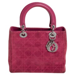 Dior Pink Cannage Suede And Leather Medium Lady Dior Tote