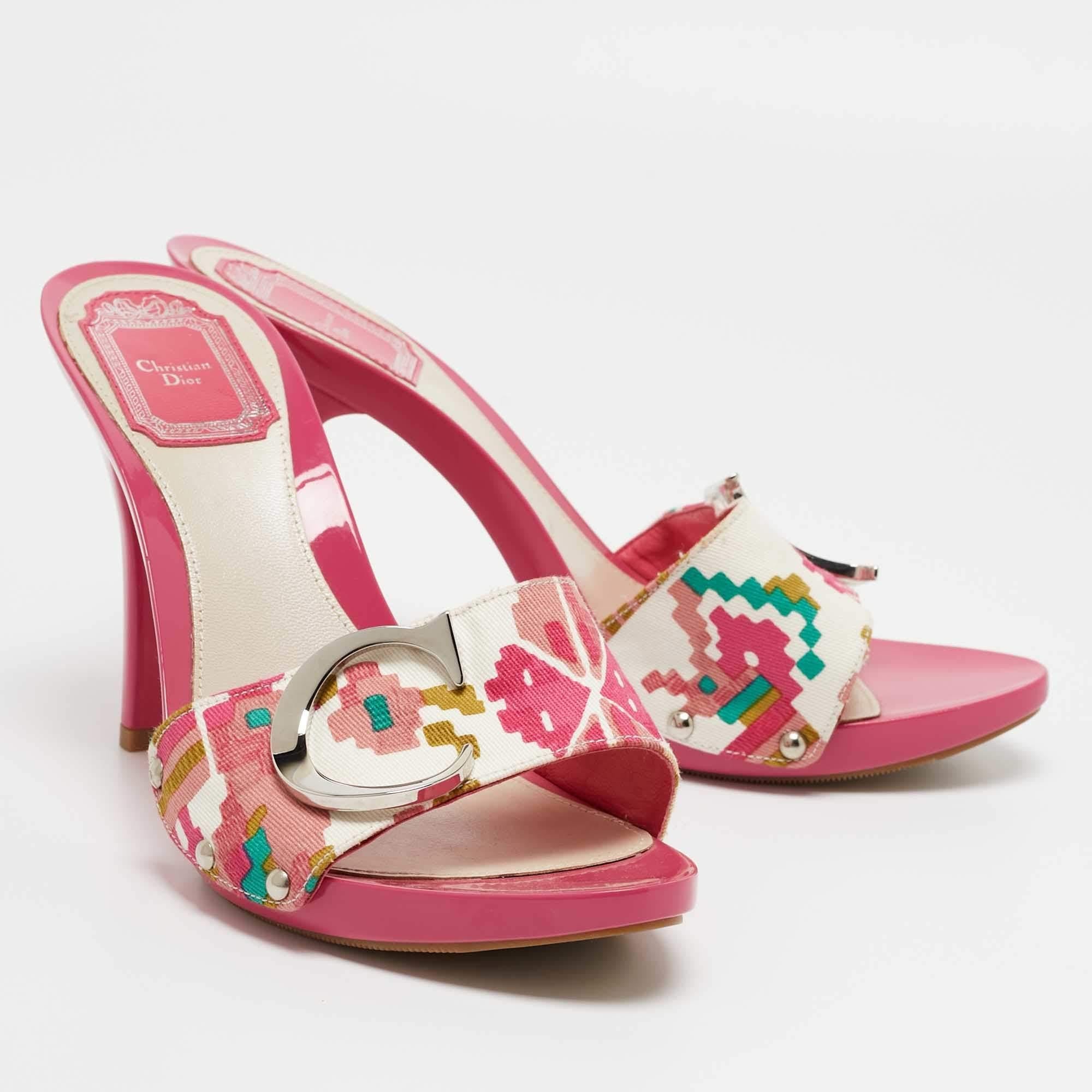 Women's Dior Pink Canvas D logo Slide Sandals Size 38.5