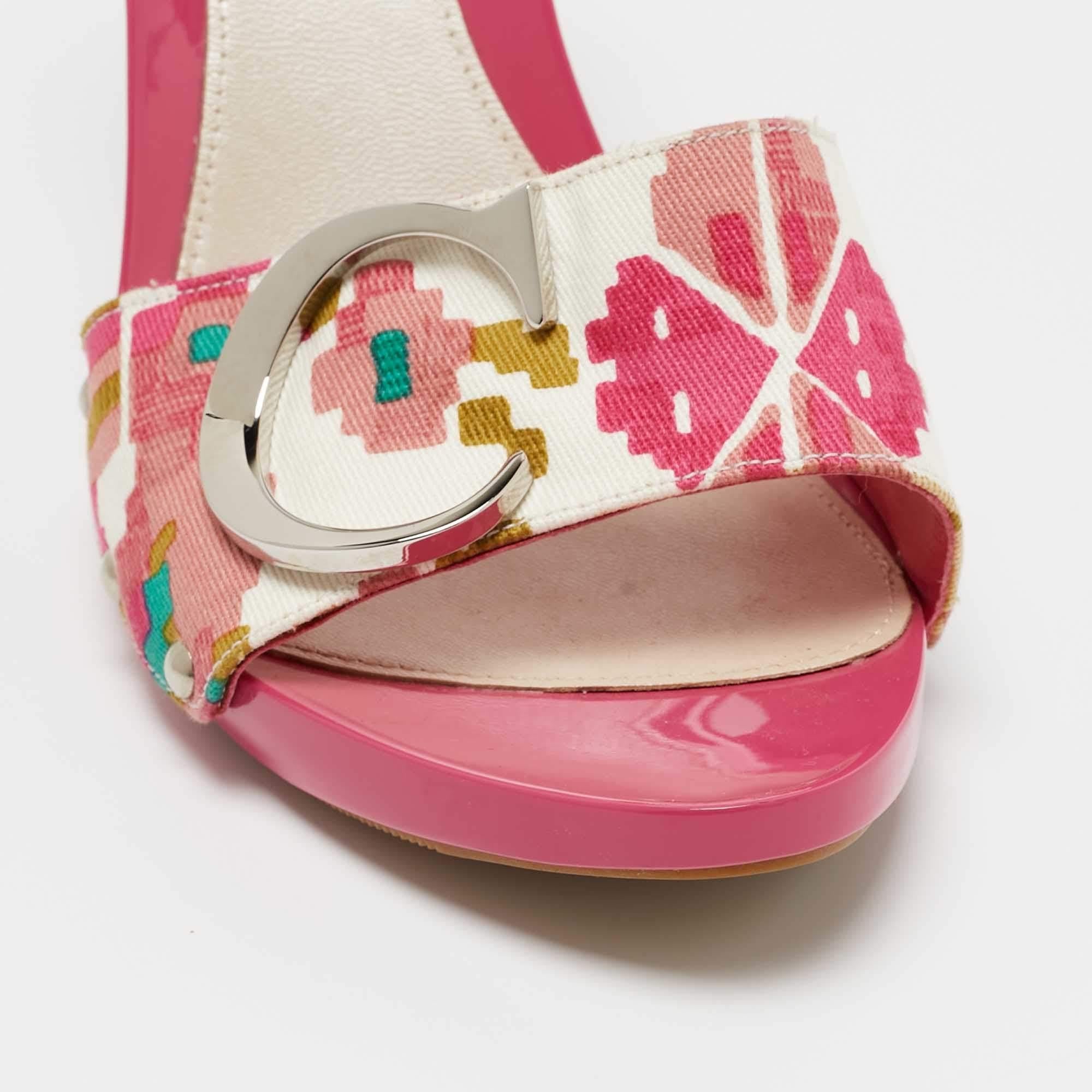 Dior Pink Canvas D logo Slide Sandals Size 38.5 1