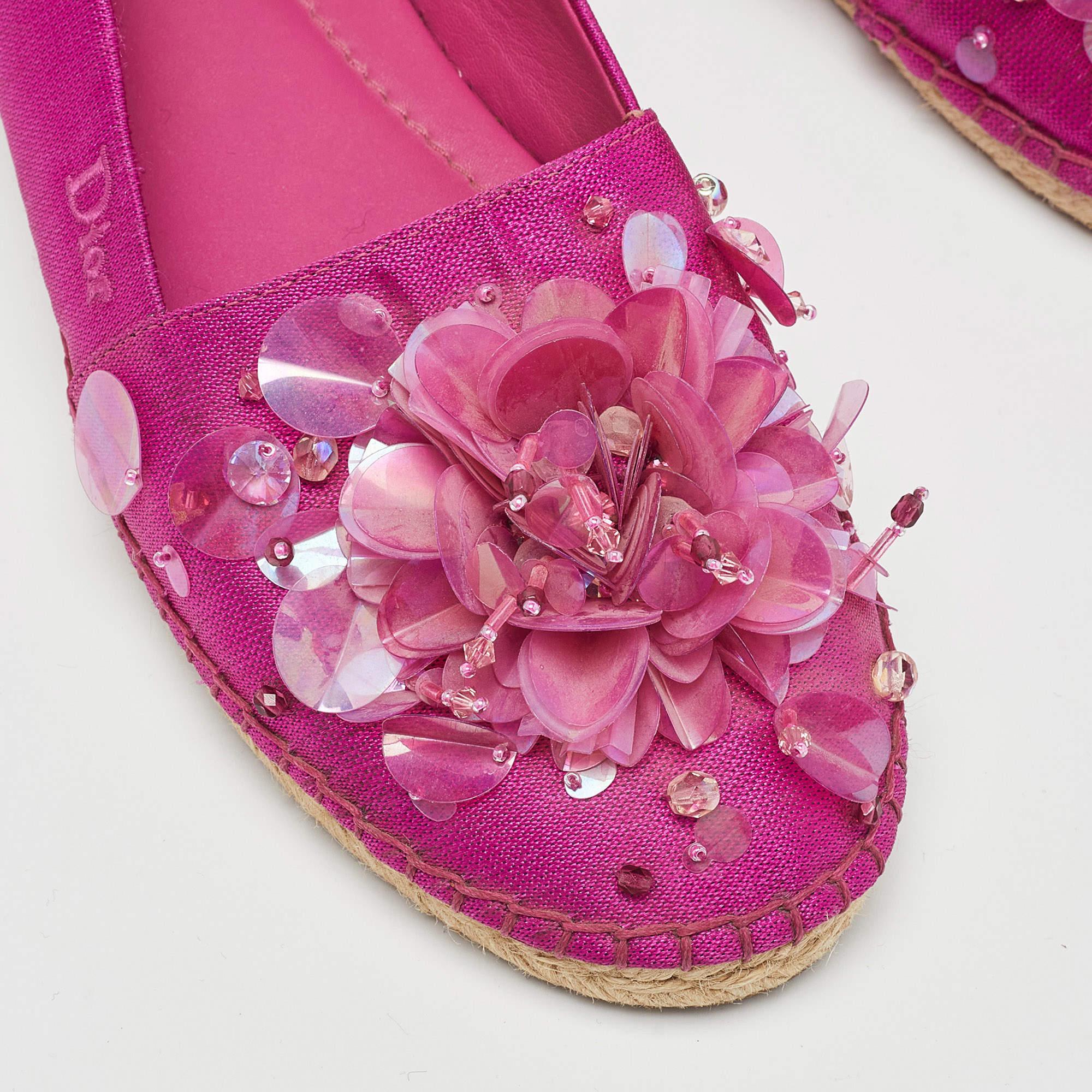 Dior Pink Canvas Embellished Espadrille Flats Size 37 1
