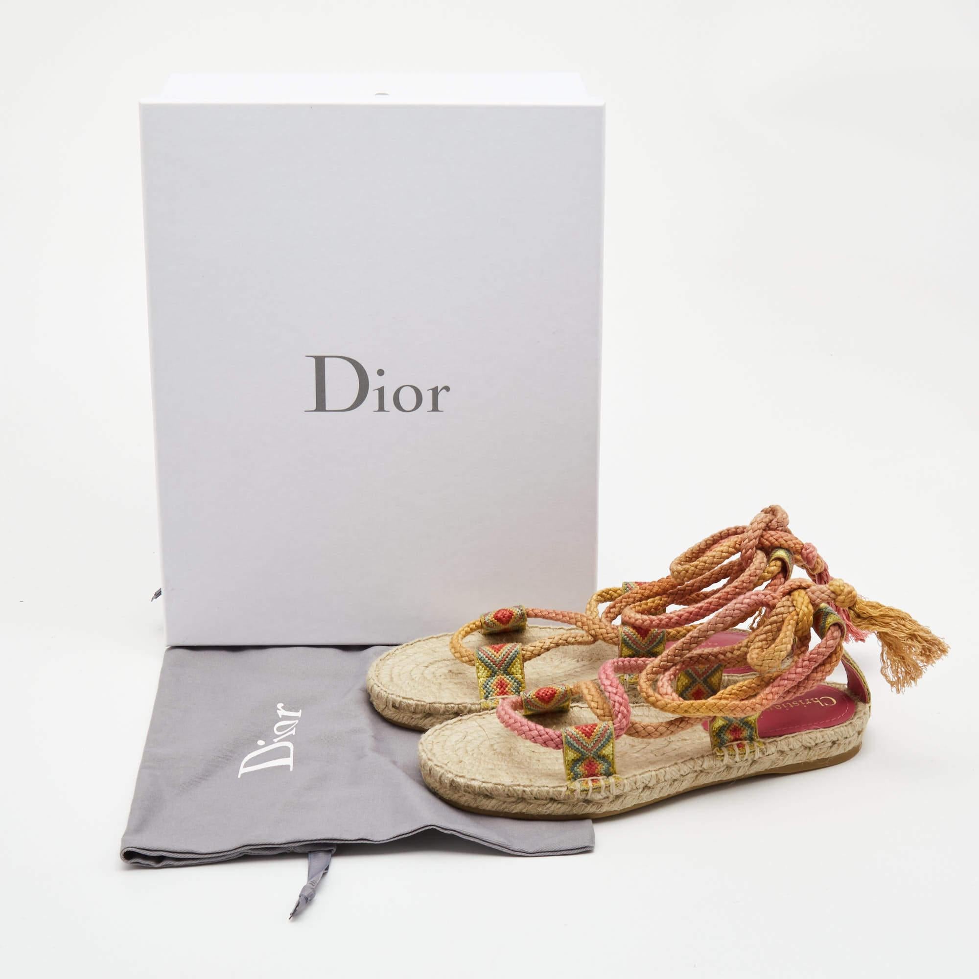 Dior Pink Cotton Blend Diorexpress Ankle Wrap Espadrille Sandals Size 34.5 1