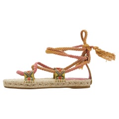 Dior Pink Cotton Blend Diorexpress Ankle Wrap Espadrille Sandals Size 34.5