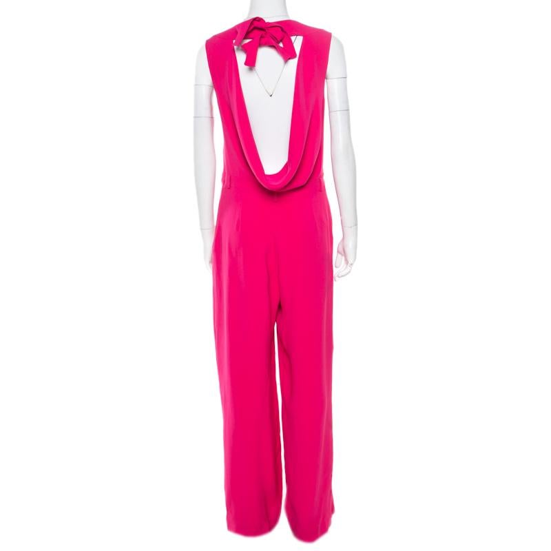 Dior Pink Crepe Neck Tie Draped Back Detail Sleeveless Jumpsuit M In Good Condition In Dubai, Al Qouz 2