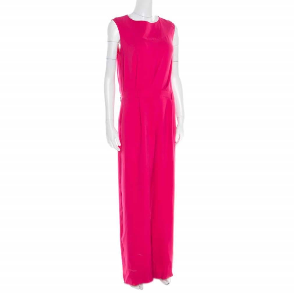 Dior Pink Crepe Neck Tie Draped Back Detail Sleeveless Jumpsuit M In Good Condition In Dubai, Al Qouz 2