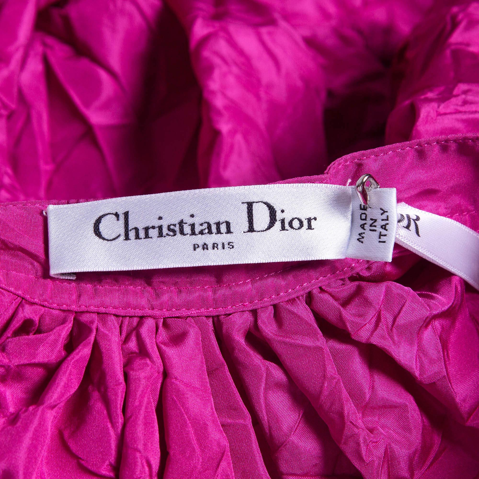 Dior Pink Crinkle Taffeta High-Low Oversized Blouse M In Good Condition For Sale In Dubai, Al Qouz 2