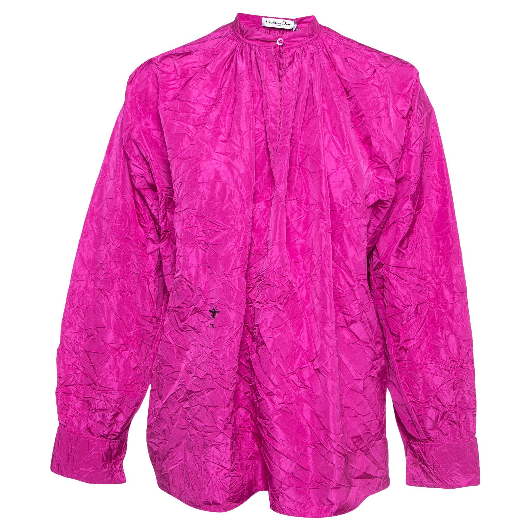 Dior Pink Crinkle Taffeta High-Low Oversized Blouse M For Sale