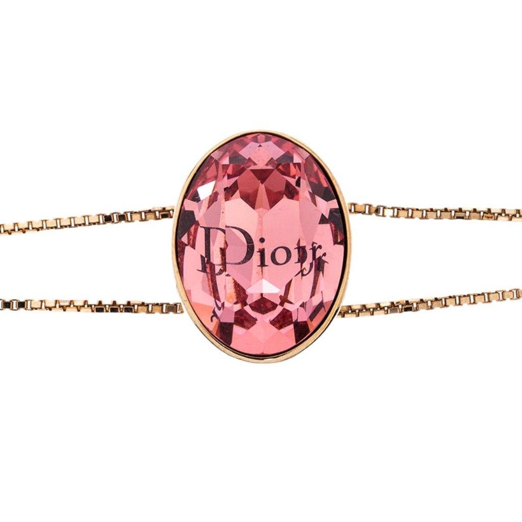 Dior Pink Crystal Tiered Gold Tone Bracelet In Good Condition In Dubai, Al Qouz 2
